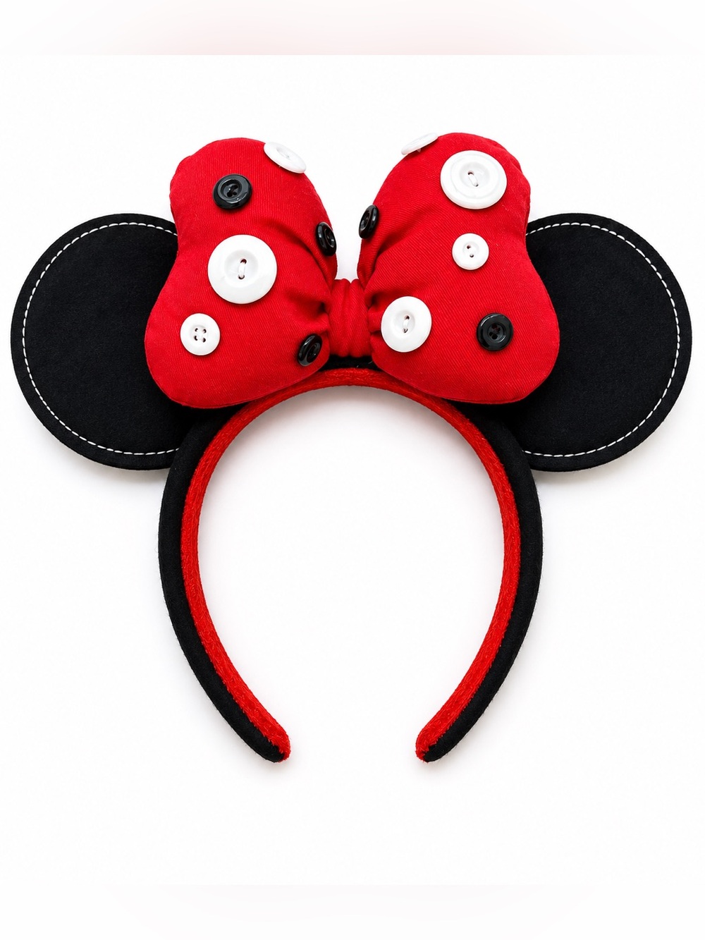 Disney Parks Minnie Mouse Button Bow Ears Headband Red Black Disney World